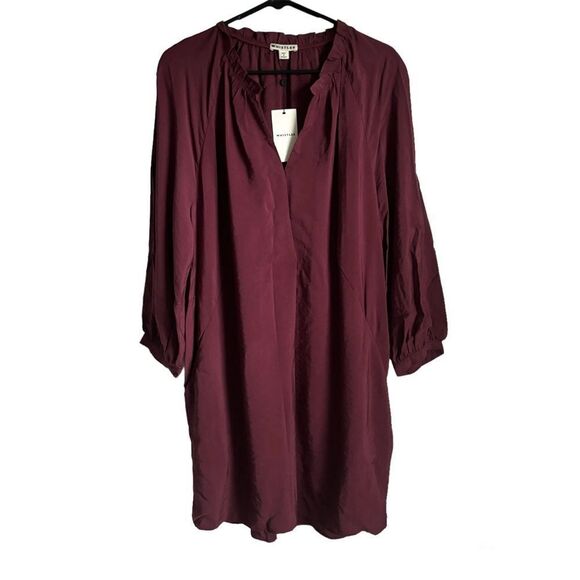 Whistles NWT Burgundy Enora Dress Size Medium Relaxed Fit Long Sleeve Pockets - Picture 5 of 10